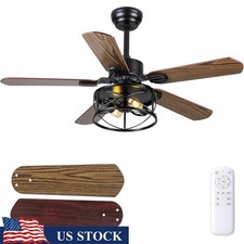 Ceiling Fan W/ Light Remote 6 Speed Indoor Outdoor Caged Fans Flush Mount New