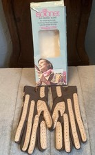 VTG Aris Isotoner 500 Women s Leather Driving Gloves BrownCamel One Size Stretch
