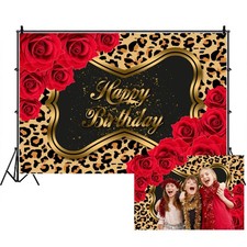 Red Leopard Birthday Backdrop Woman 7x5 Ft Rose Flowers Photography Background