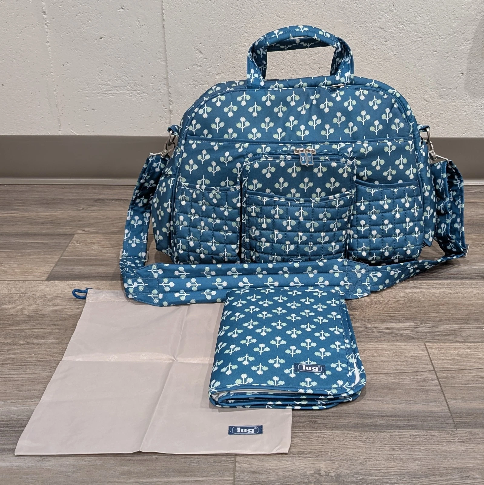 LUG Tuk Tuk Diaper Travel Carry All Bag Stroller Carry-on Aqua Teal Orchard