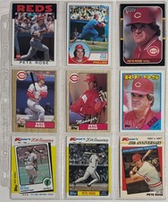 Vintage 1980s Pete Rose Reds/Phillies One-Sheet Baseball Trading Cards Lot of 9