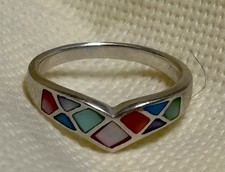 Vintage Sterling 925 Mother of Pearl Inlay Band Ring - Multi-Color - Size 8