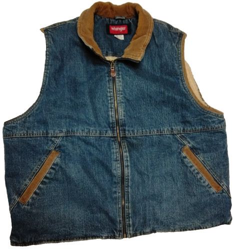 Vintage Wrangler Hero Denim Vest Sherpa Lined Corduroy Collar Mens Size 2XL
