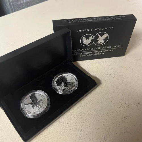 2021 American Eagle One Ounce Silver Reverse Proof Two Coin Set, Designer Ed