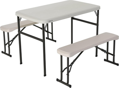 Almond Portable Folding Camping Table & Bench Set for RVs and Picnics