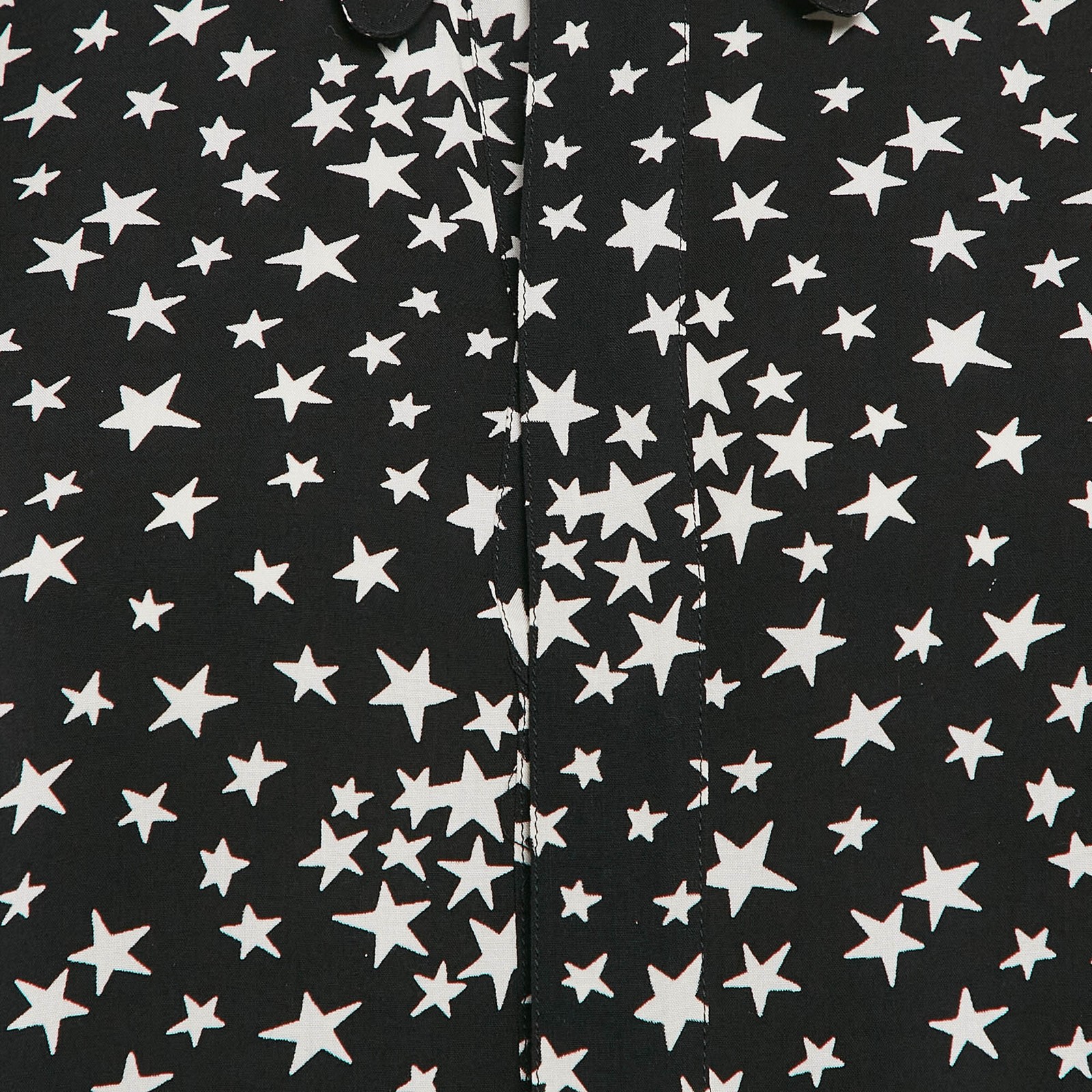 Abito Camicia Crepe Saint Laurent Paris Nero Stampa Stelle M