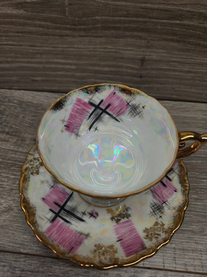 Juego de platillos taza de té Royal Sealy China oro rosa negro de colección hecho en Japón Foto 3 de 4