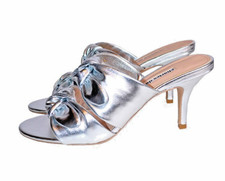 Dazzling Charles David Silver Leather Stiletto Heel Dress Sandals Size 7.5 NWB