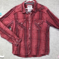 Levi Strauss Shirt Mens Large Red Plaid Western Snap Front Pearl Snap Casual