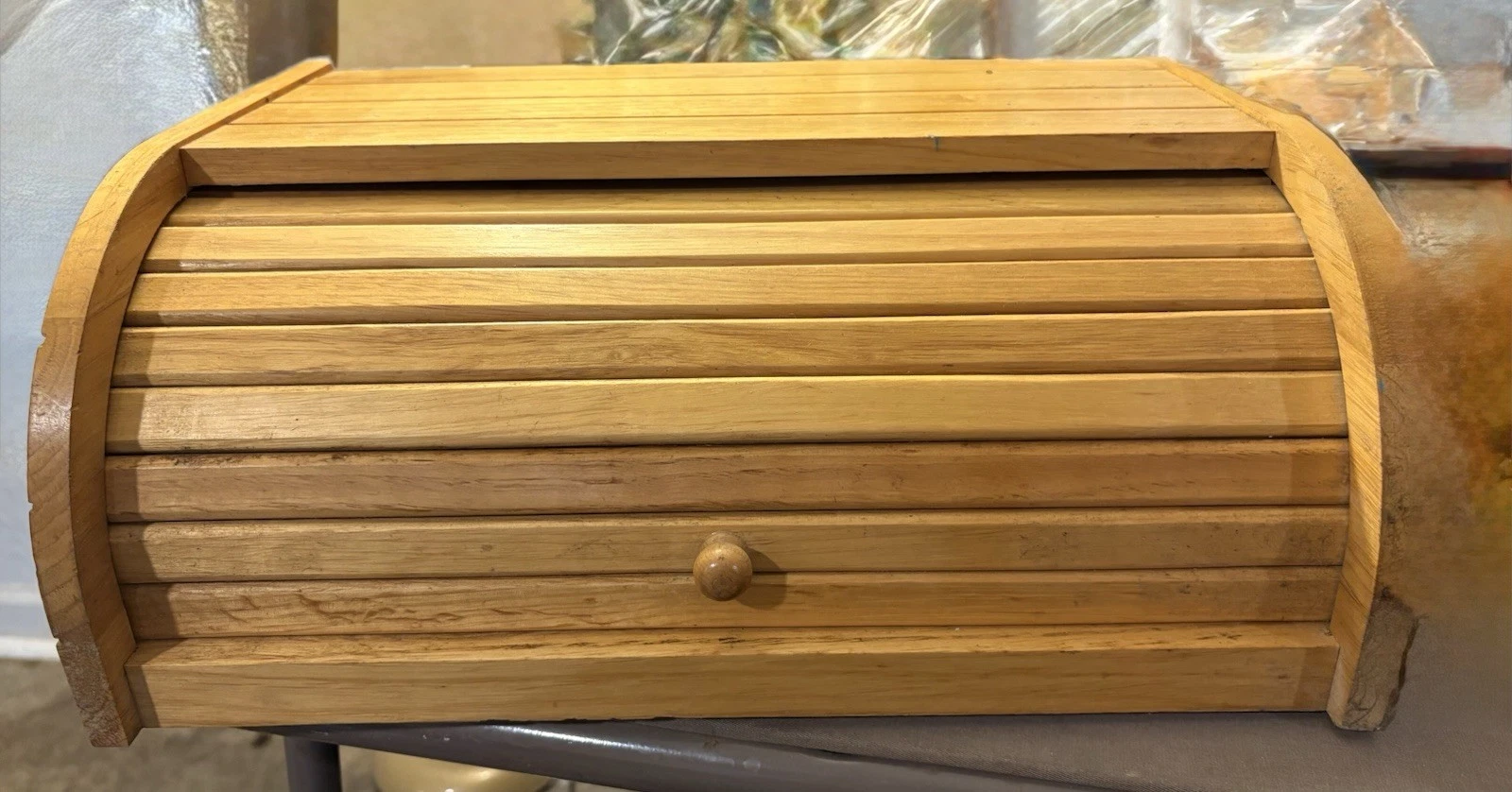 Wooden Roll top Wood bread box 16 X 7 X 11”