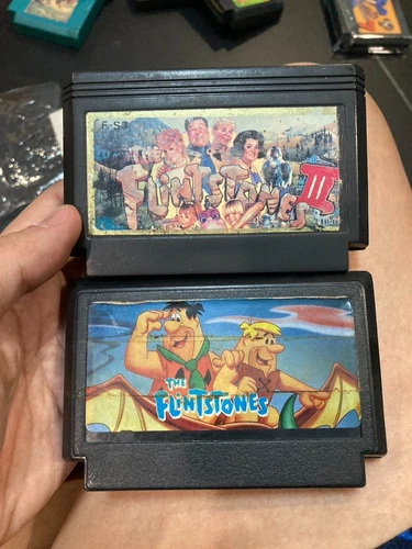 Famicom NES Game  Set 2 The Flintstones 1, 2 (Both Sticker Labels Is not nice)