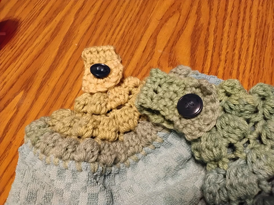 Бирюзовый белый серый 2 вися кухни блюдо полотенца комплект крючком топы ручной работы - Изображение 4 из 4