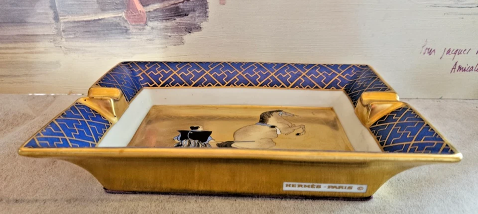 HERMES PARIS VINTAGE VIDE POCHE CENDRIER SAMOURAI DRESSAGE CHEVAL BEL ETAT - Photo 3/4