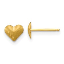 14k Yellow Gold Diamond-Cut  Satin Puffed Heart Stud Earrings 0.26gm L-8 mm