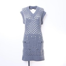 CHANEL Dress Sleeveless Knit Wool Gray V-Neck Made in Italy Women's Clothing