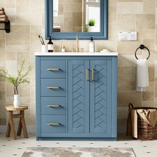 30'' Bathroom Vanity with Ceramic Sink Combo,Solid Wood Frame Bathroom Storage