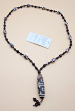 Tibetan Dzi Style Six Eye Beaded Necklace 25" Black Brown & White w/ Eye Beads