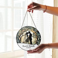 Wedding Gift Stained Glass Sun Catcher Ornament Bride and Groom Ornament Light