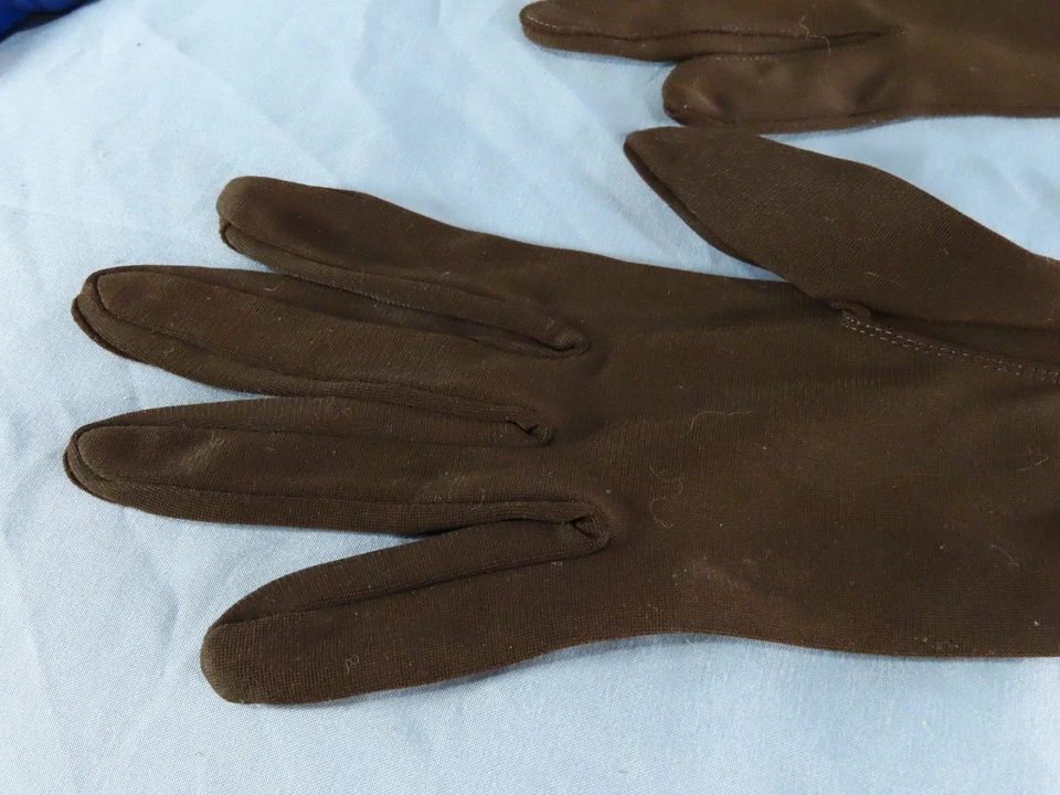 VTG Made in USA Stretch Nylon Knit DARK BROWN GLOVES Elbow Length OPERA THEATER - Image 4 of 4
