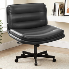 Modern Armless Office Chair with Wheels, Comfortable PU Leather, Black
