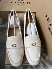COACH Women s Sculpted C Logo Round Toe Leather Loafers Chalk Color Size-7.5 New