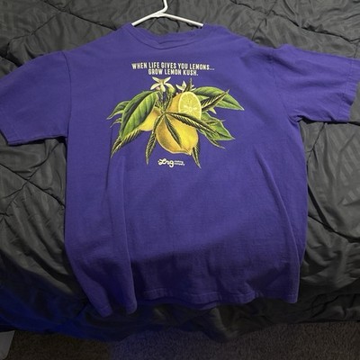 LRG Men's M Purple Cotton Knit Crew Neck Short Sleeve Lemon Kush Graphic Tee