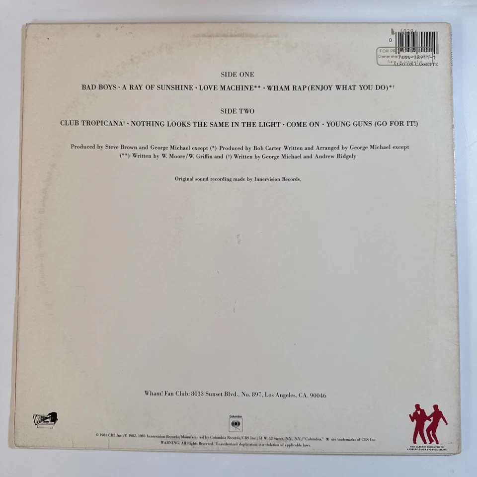 Wham! Fantastic Vinyl LP W/Orig Insert Promo VG+/VG+ Foto 2 de 4