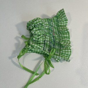 Handmade Baby Bonnet Green White Gingham Green Lace Tie