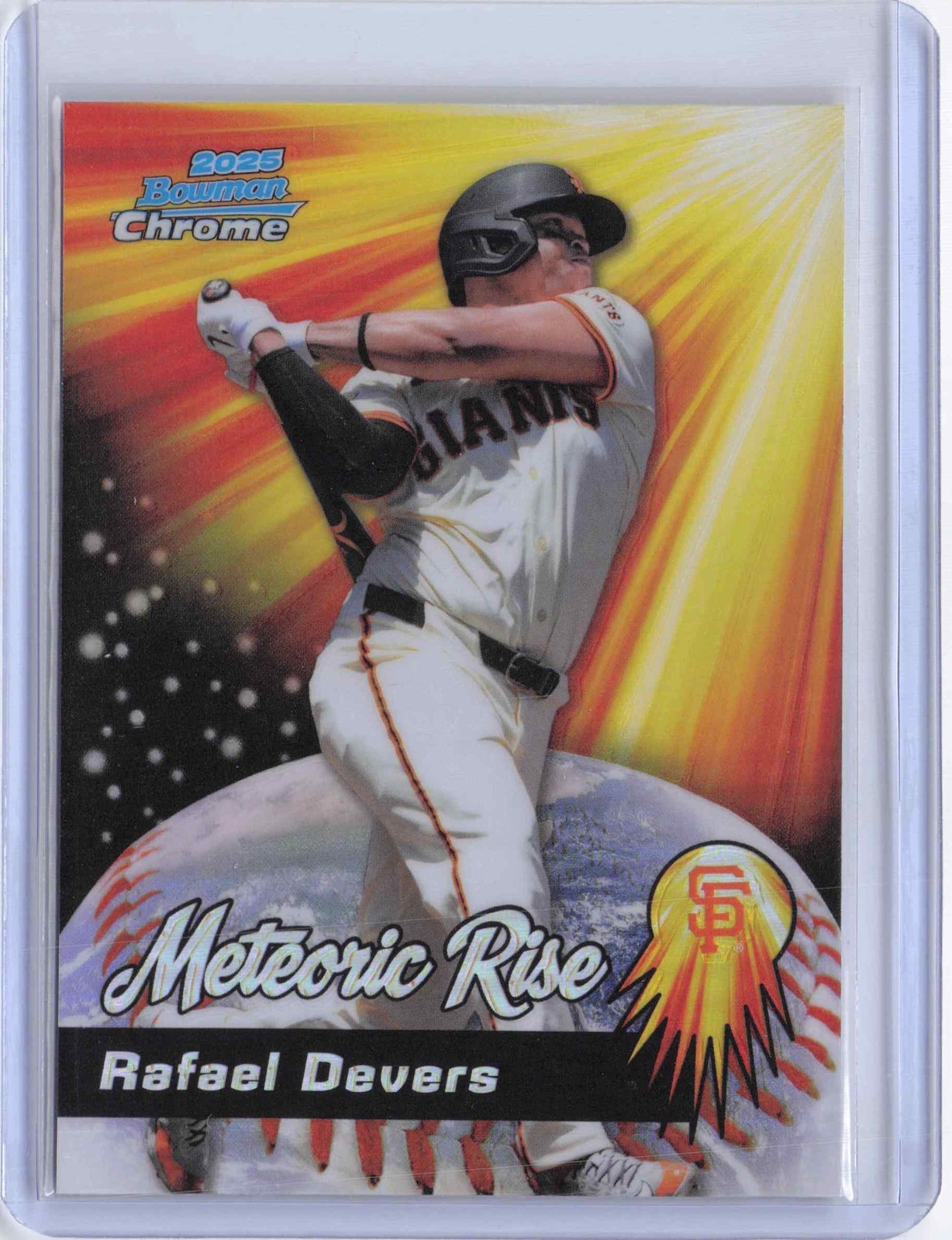 Rafael Devers #MR-13 Baseball Cards 2025 Bowman Chrome Meteoric Rise trading card — raw and PSA graded price guide