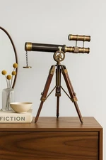 1915 Victorian Brass Telescope – 14" Antique Nautical Spyglass with Wooden Tripo