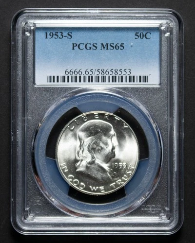1953 S Franklin Half Dollar PCGS MS65 PQ Frosty White