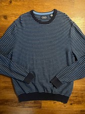 Vintage New Chaps size L/G Blue Striped Cotton Sweater Crew Neck Long Sleeve