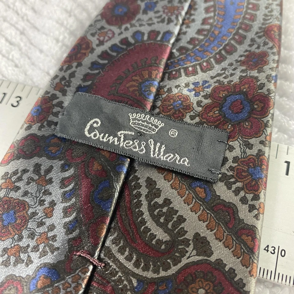 Corbata Condesa Mara Para Hombre Talla Única Gris Plata Paisley Firma Satén Bordada Foto 3 de 4