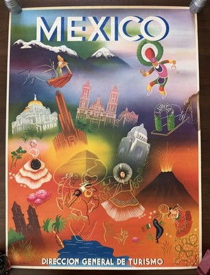 Vintage Original Mexico Travel Poster 1950s Tourism Colorful Falcucci READ