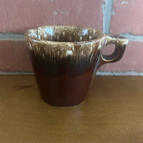 Hull Vintage Oven Proof Brown Drip Glaze Coffee Mug Cup USA O handle 8 oz