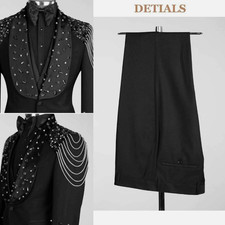 Luxury Business Men Suits Coats Tuxedo Single Breasted Jacket Rhinestone Beading