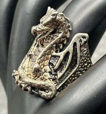 HUGE G&S 1986 80s Silver Dragon Ring Mythical Creature Fantasy Statement Size 10