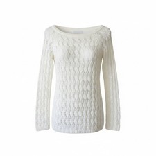 Ann Taylor LOFT White Pointelle Open Knit Sweater XS Long Sleeve Scoop Neck