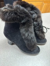 1940s Womens Black Rain Overshoes Rain Boots Fur Trim Size 5