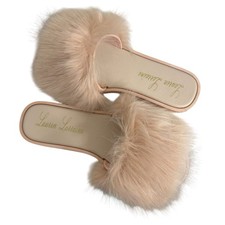 Lauren Lorraine Fluffy Blush Faux Fur Slippers Women  s Sz 6 Small NEW IN BOX NWB