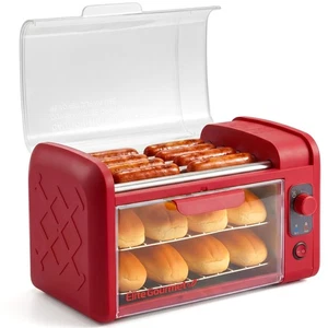 8 Hot Dog Roller & Toaster Oven | 5 Stainless Steel Rollers, 30-Min Timer, Au...