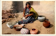 Vintage Postcard Moki Indian Woman Making Pottery Native American Crafts