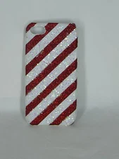 Icing Cell Phone Case  Christmas Red Stripes Glitter Bling Iphone 5 USA SELLER