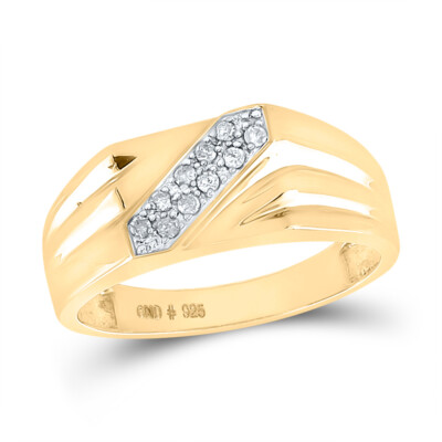 Gelbton Sterlingsilber Herren Rund Krappen Set Diamant Doppelreihig Ring 1/10 ctw