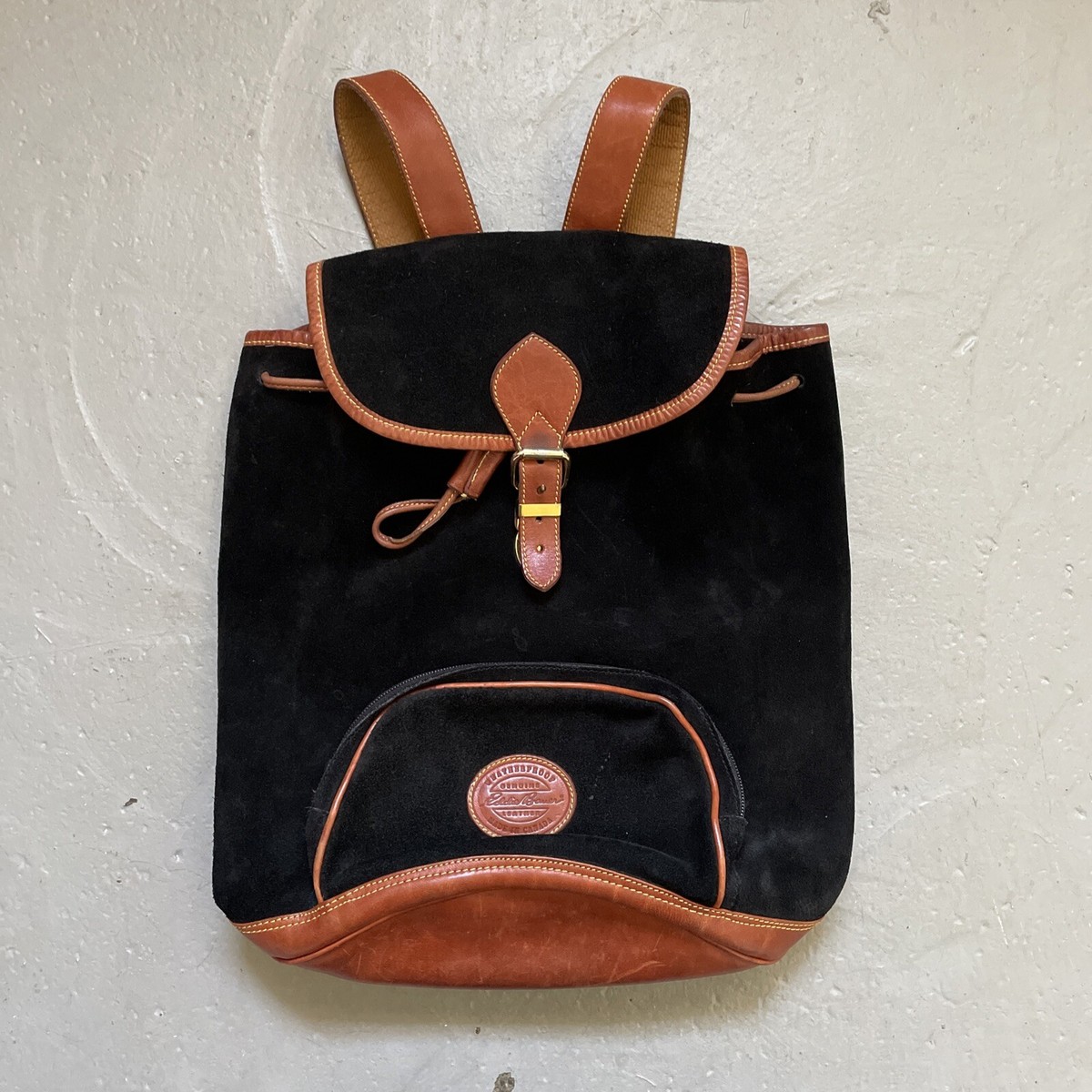 Vintage Eddie Bauer Leather Suede Rucksack Backpack Made In 