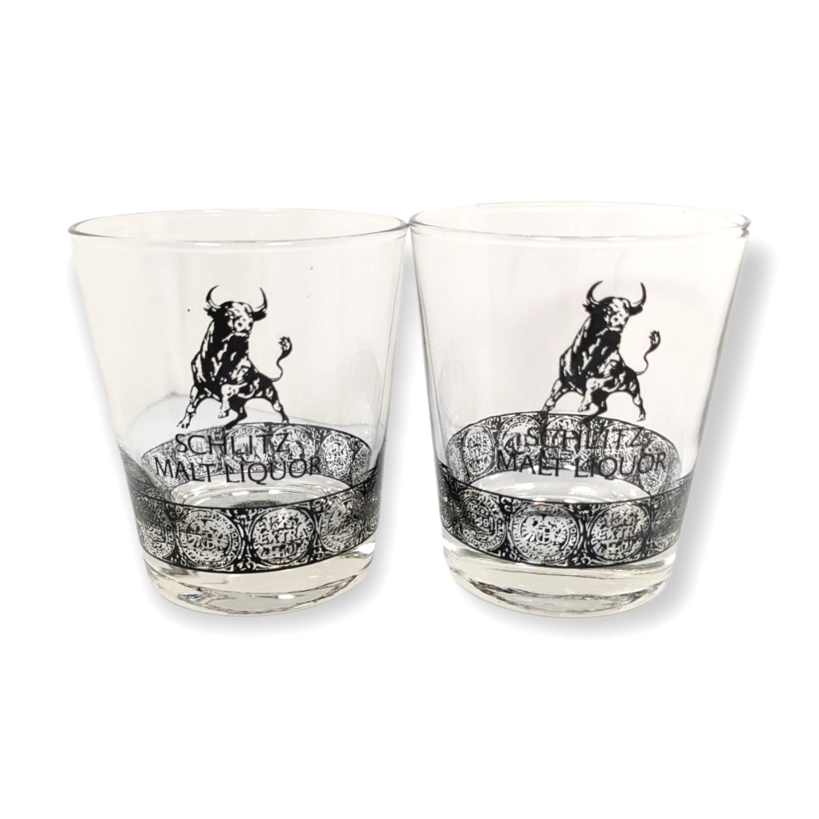 Set 2 Schlitz Malt Liquor "The Bull" 4" 10 oz Heavy Bottom Beer