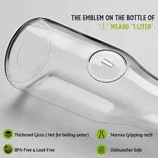 Set of 2 Glass Carafe with Lids, 1 Liter Water Pitcher Carafe for Mimosa Bar,...