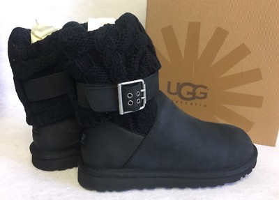 UGG Australia Cassidee Short Suede Leather Knit Black Sheepskin