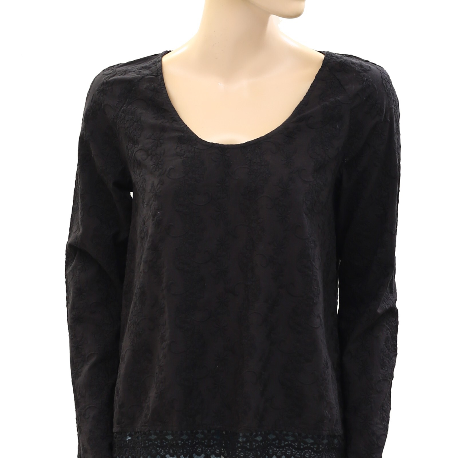 Odd Molly Anthropologie Embroidered Blouse Top Floral Crochet Cotton S-1