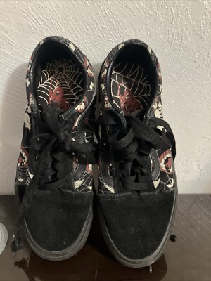 VANS GLOW FLIGHTS Webs-Skulls-Fangs-Bats Black Slip On Shoes Men 4.5 Women 6